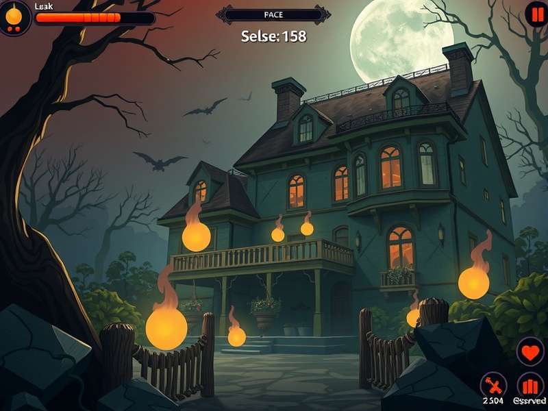 Eerie Abode Exploration gameplay screenshot showing haunted mansion